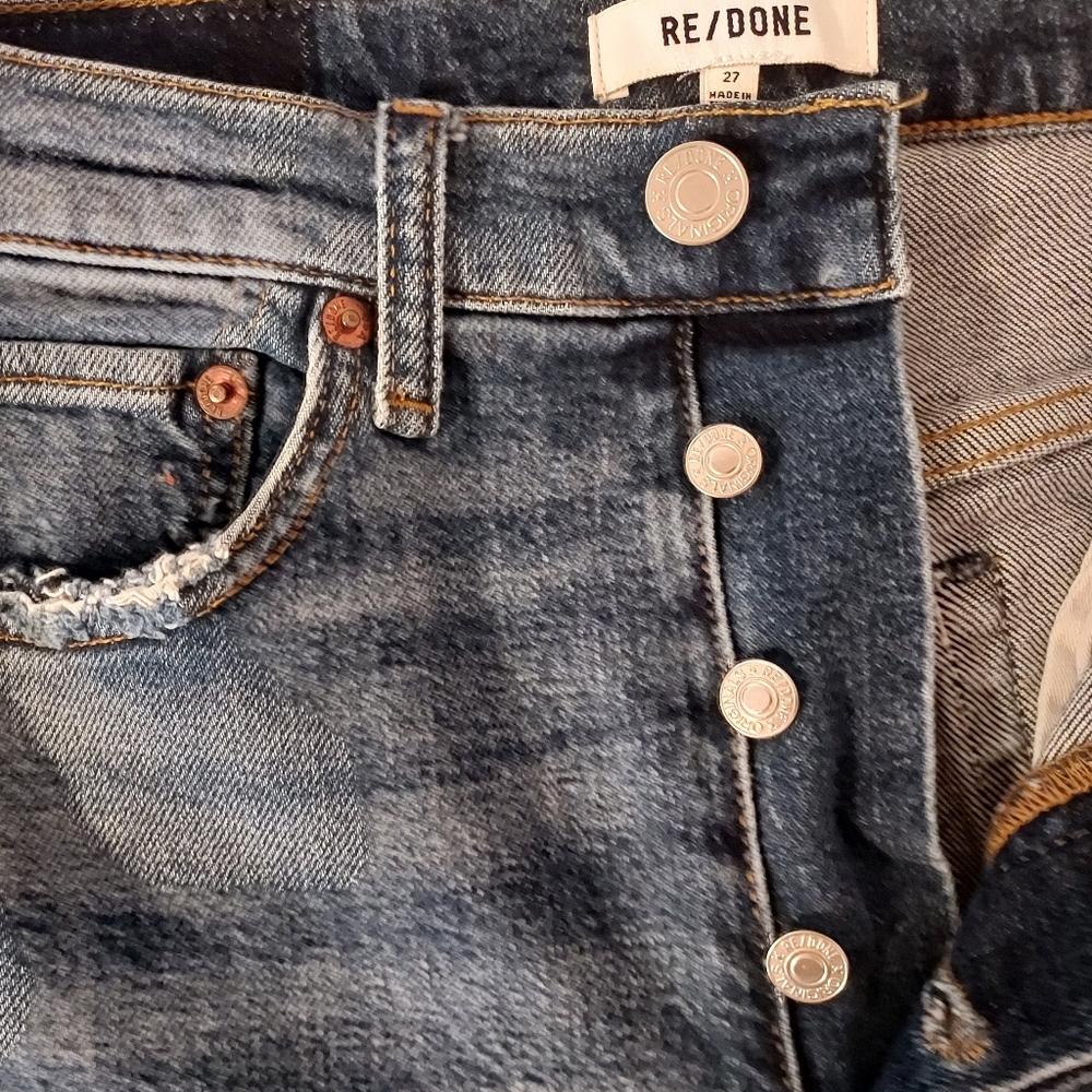 Re/Done Blue Denim Distressed Jeans Size 27 Button Fly Ankle - Picture 4 of 12